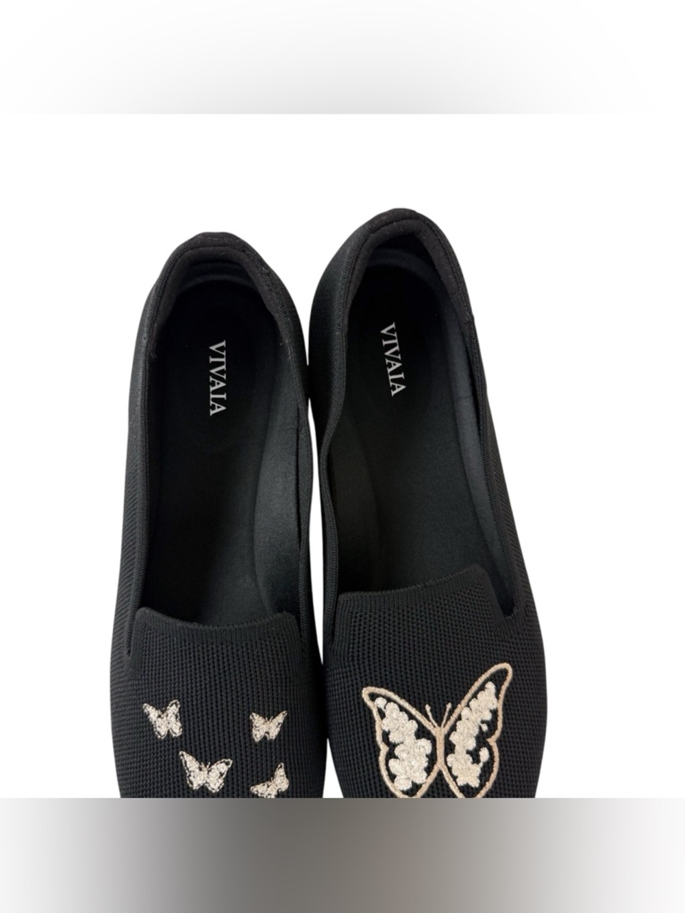 Vivaia Audrey Round Toe Embroidered Loafers Black Butterfly Size 40/9 - Picture 10 of 12